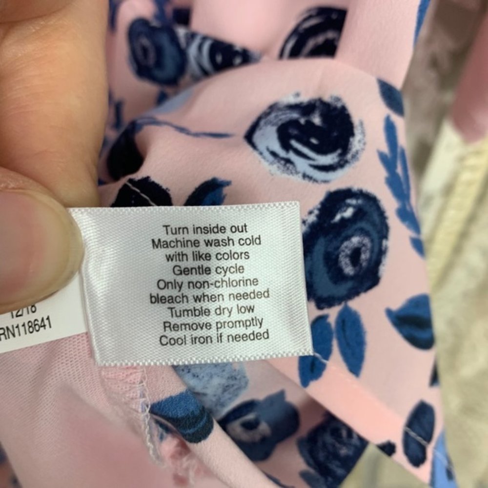 Lane Bryant Pink Blue Floral Mixed Fabric Top - Picture 6 of 8